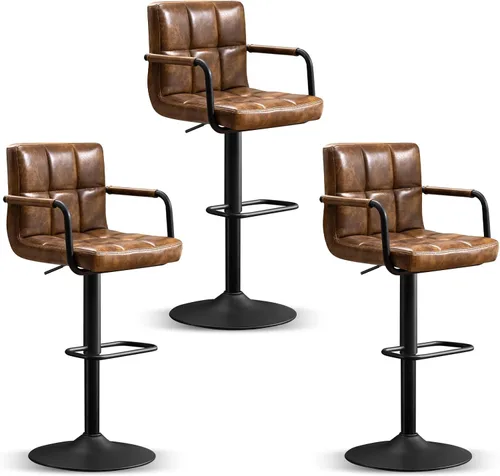 Vista 15 de Furniliving Taburetes de bar ajustables con respaldo, juego de 2 taburetes de bar negros, taburetes de bar de terciopelo con giro de 360°, taburetes