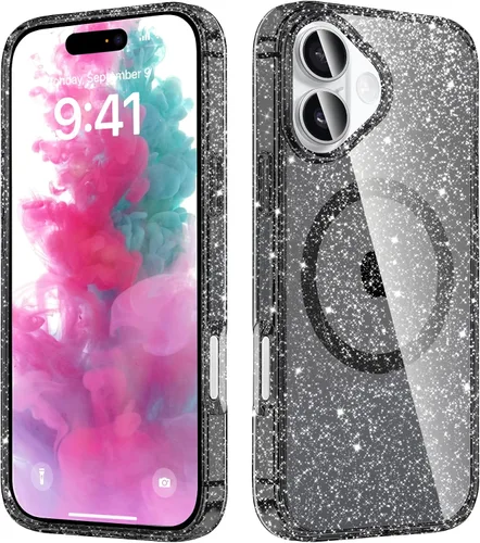 Vista 3 de Diseñada para iPhone Air, funda magnética con purpurina, compatible con carga inalámbrica, parte trasera brillante antiarañazos, a prueba de golpes