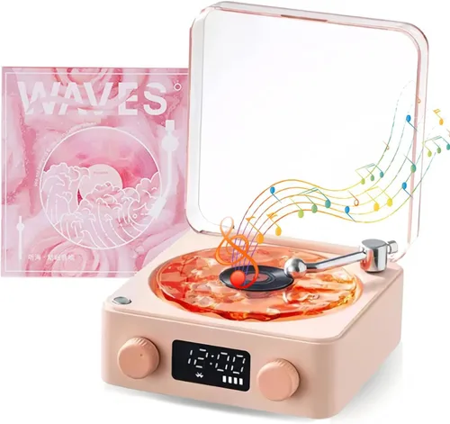 Vista 9 de The Waves - Altavoz Bluetooth, mini altavoces portátiles retro para ayudar a dormir, tocadiscos retro con ondas con luz ambiental, ruido blanco mar