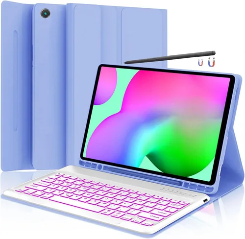 Vista 18 de Funda para teclado para Samsung Galaxy Tab S6 Lite de 10.4" 2024 2022/2020 (SM-P610/P613/P615/P619), Funda para teclado retroiluminada desmontable