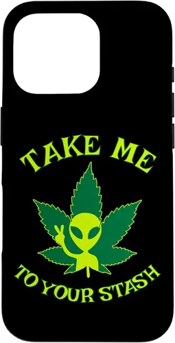 Vista 20 de iPhone 16 Alien Weed Leaf Stoner 420 Stash Fiction Pot Lovers Design Case