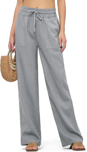 Vista 13 de Willit Pantalones de lino para mujer, pantalones palazzo de pierna ancha Khaki - Actualización