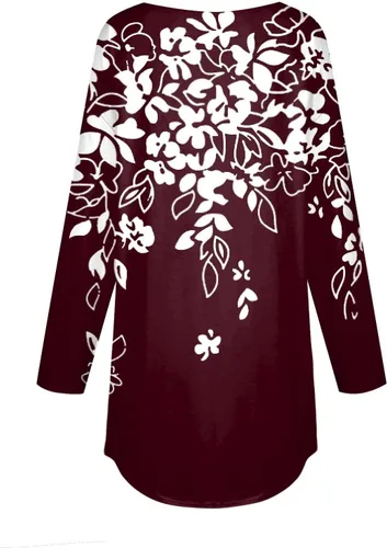 Vista 4 de HUCHPI Camisas de otoño para mujer, modernas, informales, holgadas, de manga larga, cuello redondo, cómodas, sudaderas de ocio