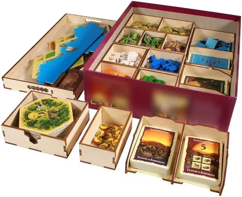 Vista 10 de The Broken Token Organizador de juegos compatible con Catan Base Game – Caja organizadora de juegos de madera con múltiples bandejas