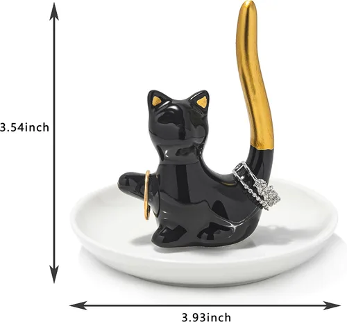 Vista 4 de Lynagert Soporte para anillos de gato, plato de cerámica para joyas, bandeja para anillos, aretes, organizador de baratijas, regalos divertidos