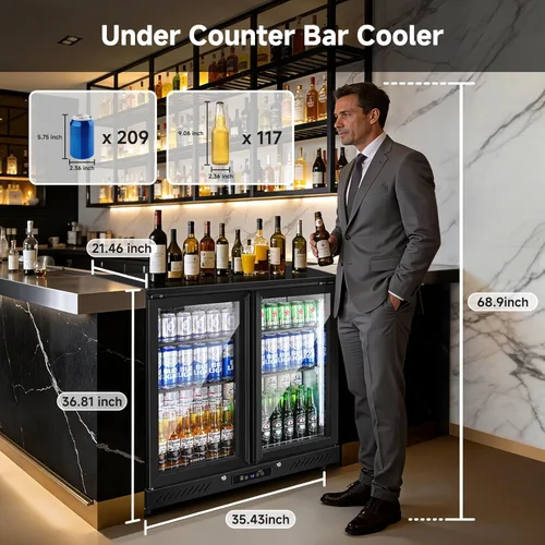 Vista 2 de BODEGA COOLER - Enfriador de barra trasera de 2 puertas, refrigerador comercial de bebidas de 7.4 pies cúbicos, refrigerador de bebidas debajo
