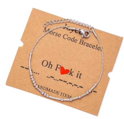 Vista 92 de JoycuFF Pulseras inspiradoras de código morse para mujeres, cuentas de plata, joyería con mantra de motivación, regalos para ella