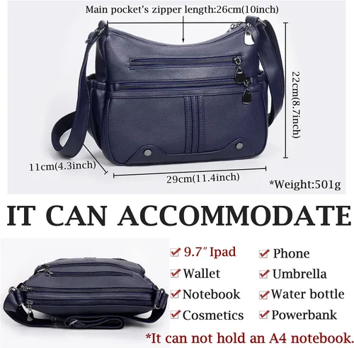 Vista 3 de Bolso bandolera de piel sintética suave para mujer, bolso cruzado con múltiples bolsillos, bolso cruzado mediano espacioso a la moda con asa superior