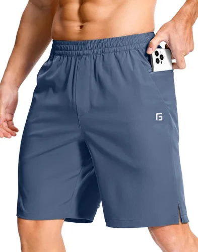 Vista 13 de GGJ Pantalones cortos deportivos ligeros para hombre con 2 bolsillos con cremallera de 7/5/9 pulgadas, pantalones cortos de tenis de secado rápido