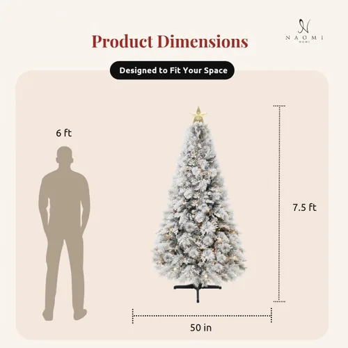 Vista 3 de Naomi Home Darla - Árbol de Navidad flocado de nieve preiluminado de 7.5 Esmerilado con proyector