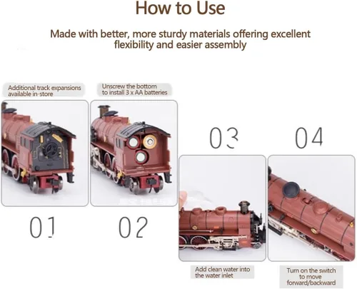 Vista 3 de Juego de tren eléctrico para adolescentes, locomotora de vapor de tren de aleación con carro y pista larga, regalo para Navidad y cumpleaños