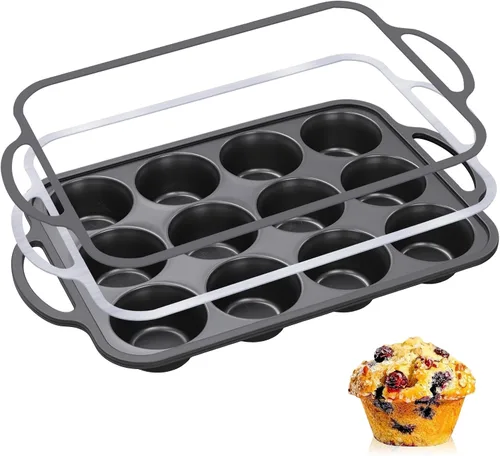 Vista 10 de 24-Cup Mini Silicone Muffin Pan with Reinforced Steel Frame, Non-Stick, BPA-Free, for Bite-Sized Cupcakes, Appetizers, and Egg Bites, Dishwasher Safe