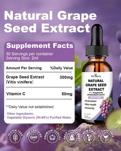 Vista 7 de Extracto de semilla de uva natural, suplemento líquido de extracto de semilla de uva de 300 mg – Tintura de semilla de Vitis Vinifera de máxima