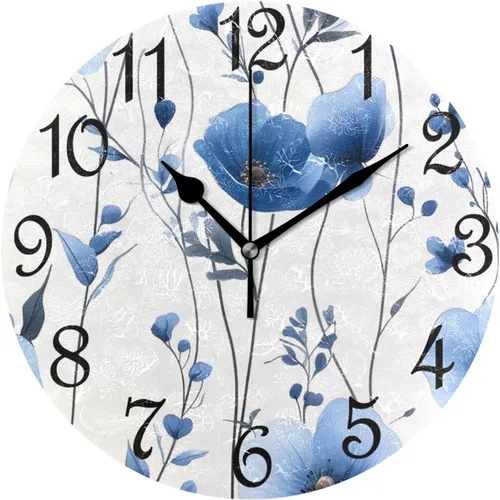 Vista 38 de Reloj de pared rústico retro con puerta de granero de madera, marrón, azul, funciona con pilas, silencioso, sin tictac, 10 pulgadas, reloj de mesa
