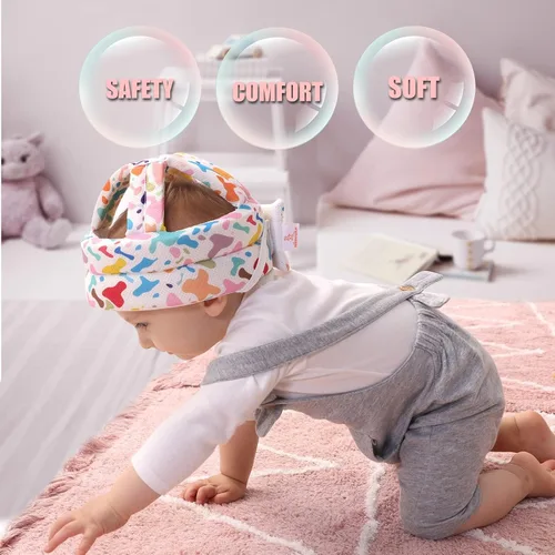 Vista 2 de Casco de seguridad para bebé, transpirable, ajustable, para la cabeza, para correr, caminar, gatear, con rodilleras suaves (colores caramelos)