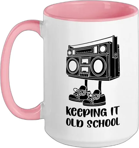 Vista 9 de Keeping It Old School 80s 90s Retro Cassette Radio Ceramic Mug, Orange/White, 11oz
