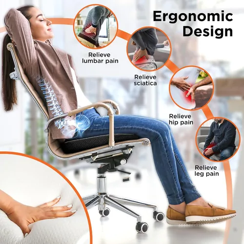 Vista 4 de BLACK+DECKER Cojín de asiento de espuma viscoelástica acolchada y tejida en U para silla de oficina, coche, silla de ruedas y avión – Ergonómico