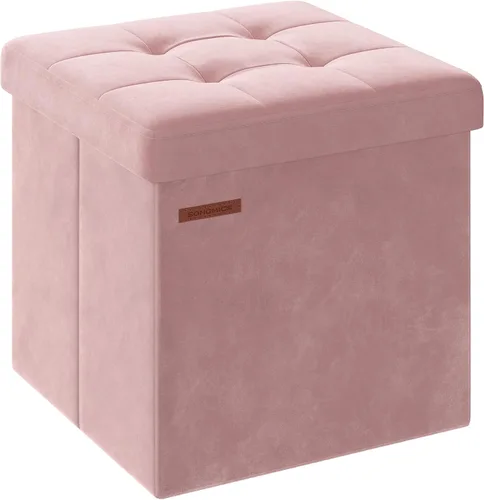 Vista 9 de SONGMICS cubo de almacenamiento de piel sintética, asiento, 15 pulgadas, Madera, Negro
