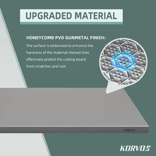 Vista 2 de KORVOS Tabla de Cortar de Acero Inoxidable 304, Tamaño Grande 23.62"x19.68" Tablas de Cortar de Servicio Pesado, Tabla de Cortar de Bajo Ruido
