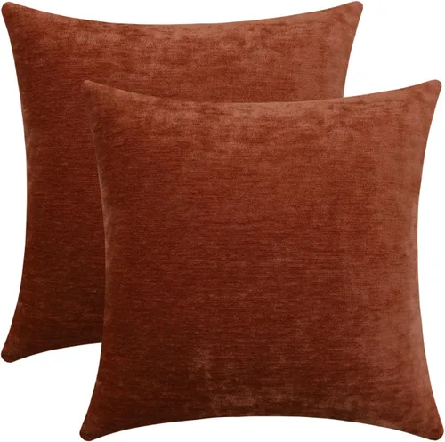 Vista 12 de Juego de 2 fundas de almohada decorativas de pana burdeos suaves y acogedoras, fundas de cojín cuadradas de chenilla para sofá, decoración de sala