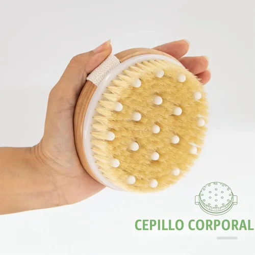 Vista 3 de Pala de drenaje linfático y cepillo corporal de cepillado en seco, herramienta Gua Sha de cuerpo de madera con cepillo para piel seca, paleta