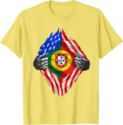 Vista 35 de Camiseta de bandera de Estados Unidos con diseño de raíces portuguesas, Negro, S