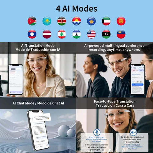 Vista 8 de Lentes inteligentes de traducción AI para hombres y mujeres, lentes que cambian de color, lentes de traducción en tiempo real, traducción de fotos