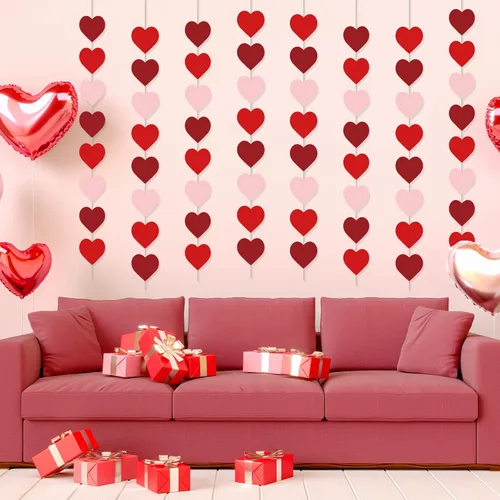 Vista 7 de Tevxj Paquete de 12 guirnaldas de corazón para decoración del día de San Valentín, kit de pancarta en forma de corazón rojo, sin bricolaje