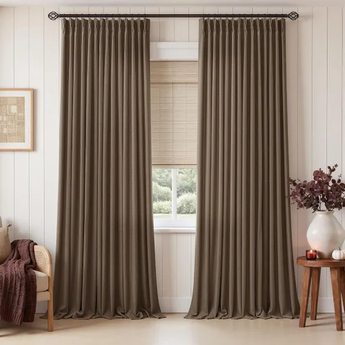 Vista 45 de TWODRAPES Juego de 2 paneles de cortinas plisadas de lino de 96 pulgadas de Avena