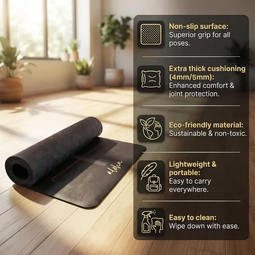 Vista 3 de Aloha Bliss - Tapete de yoga – Goma natural antideslizante, ecológica y resistente al sudor, alfombrilla de entrenamiento gruesa, 72 x 27 pulgadas