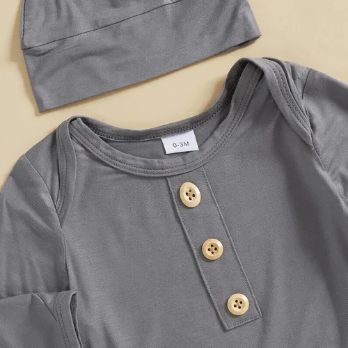 Vista 3 de Merqwadd Conjunto de pijama para bebé niño y niña, paquete de 2 unidades, camisón anudado para recién nacido con sombrero, pijamas para dormir