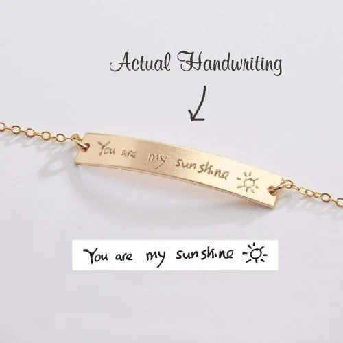 Vista 3 de Pulsera de escritura a mano, joyería con colgante de barra de escritura a mano, firma conmemorativa, nota escrita a mano personalizada para niños