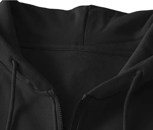 Vista 2 de Camisetas de algodón para mujer, con cierre de cremallera, estilo casual, manga larga, con capucha, abrigo y botones