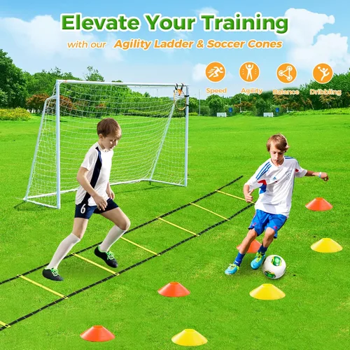 Vista 4 de Portería de fútbol de 12 x 6, 10 x 6.5, 8 x 6, 6 x 4 pies, portería de fútbol de metal para patio trasero, portería de fútbol para niños, jóvenes