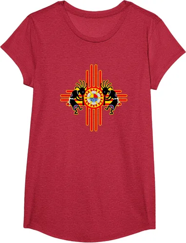 Vista 41 de Native American Kokopelli Kachina Zia Symbol 2 - Camiseta divertida para fanáticos, Negro