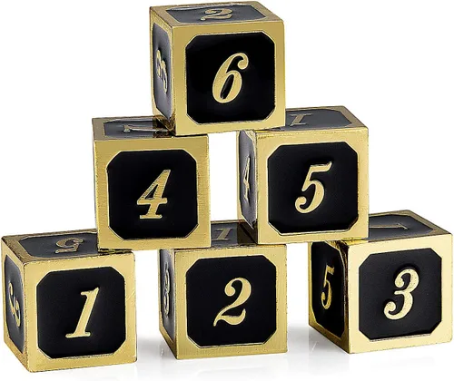 Vista 3 de DNDND Juego de dados de metal negro con estuche y 6 D6 adicionales, aleación de zinc, negro