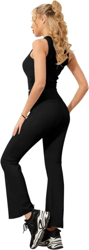 Vista 3 de Esobo - Pantalones de yoga para mujer, de cintura alta, pierna ancha, acampanados, de trabajo, de vestir