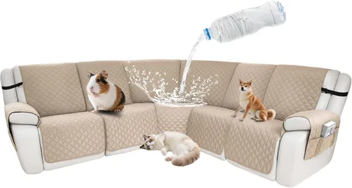 Vista 55 de Fundas impermeables para sofá reclinable seccional en forma de L, 7 piezas, antideslizantes, lavables, juego de fundas reclinables para mascotas
