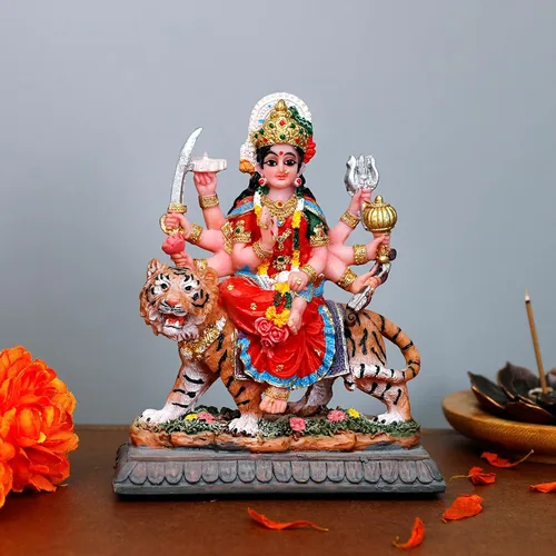 Vista 2 de BangBangDa Durga - Estatua de tigre pequeña de 4.1 pulgadas de alto para tablero de instrumentos de vehículo, diosa hindú, día del padre, día