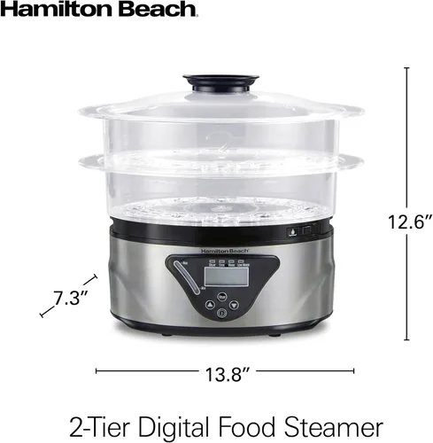 Vista 8 de Hamilton Beach - Vaporizador de alimentos eléctrico digital y arrocera para cocina rápida y saludable de verduras y mariscos, tazones apilables