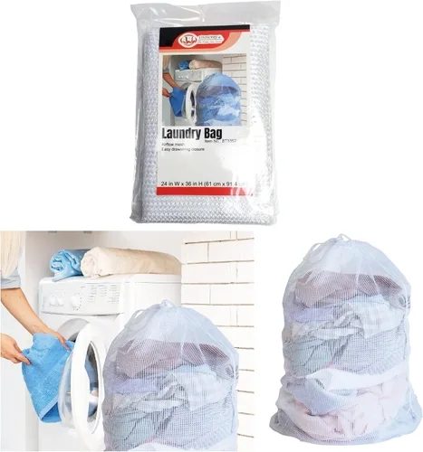 Vista 3 de Bolsa de lavandería de poliéster resistente de 36 x 24 pulgadas, bolsa de malla para lavandería (color blanco, 1 unidad)