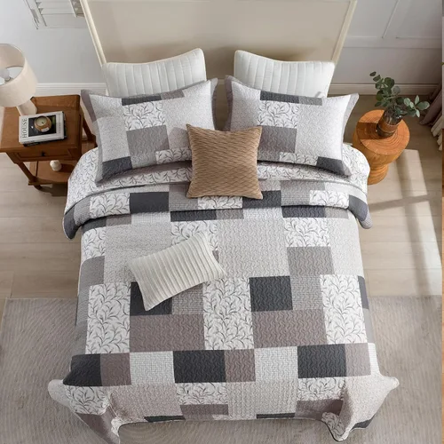 Vista 3 de SahSahCasa Edredón tamaño Queen, edredón acolchado a cuadros 100% algodón para cama Queen, colchas florales, colcha reversible de estilo campestre