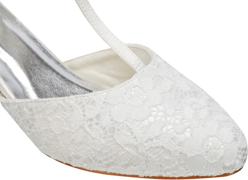 Vista 7 de JIAJIA 00968 - Zapatos de novia para mujer, puntera cerrada, correa en T, bloque de 1.9 pulgadas, tacón bajo, zapatos de satén de encaje para boda
