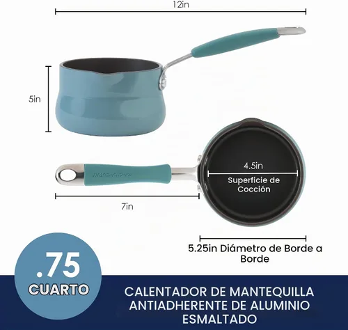 Vista 2 de Rachael Ray Cucina - Calentador de mantequilla antiadherente/cacerola pequeña, 0.75 cuartos de galón, azul agave