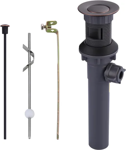 Vista 22 de ARCORA - Drenaje de lavabo con desbordamiento, tapón de lavabo de baño con varilla de elevación, drenaje mate negro para lavabo de recipiente