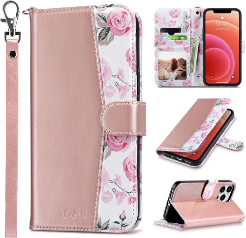 Vista 20 de ULAK Compatible con iPhone 12 Pro Max Funda Cartera con Portarjetas, Funda de Cuero PU con Soporte Plegable Ranuras para Tarjetas Correa de Muñeca