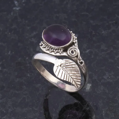 Vista 2 de Anillo de plata de ley 925 con piedra de amatista ajustable, Plata, Amatista