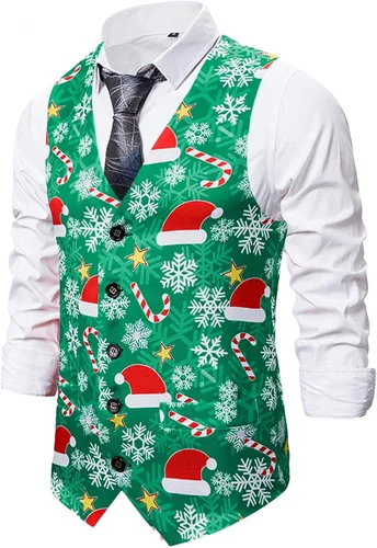 Vista 3 de Stoota Chaleco de Navidad para hombre suave casual ajuste regular lindo estampado S-2XL