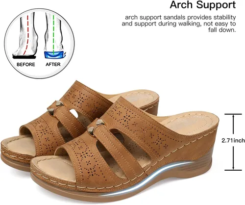 Vista 2 de SHIBEVER Sandalias de cuña para mujer, sandalias de plataforma con huecos, sandalias de cuña de verano, sandalias casuales para caminar