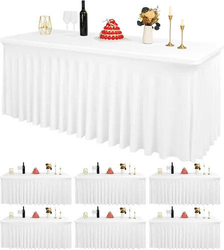 Vista 33 de 2 Packs Black Spandex Table Clothes for 6 Foot Rectangle Tables, Wrinkle Resistant Fitted Tables Cover, Washable Stretch Table Skirts for Weddings
